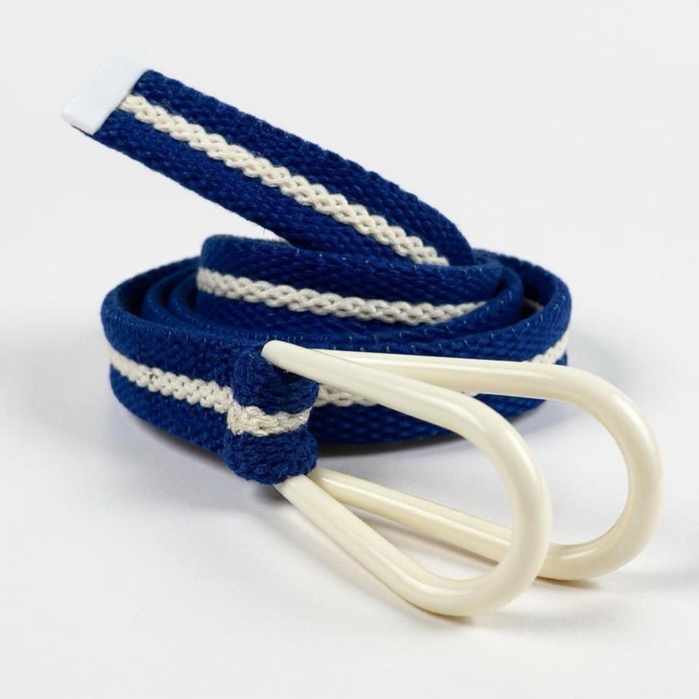 Vintage 70's 80's Skinny/Slim Yacht Club Blue & White Striped Canvas Belt